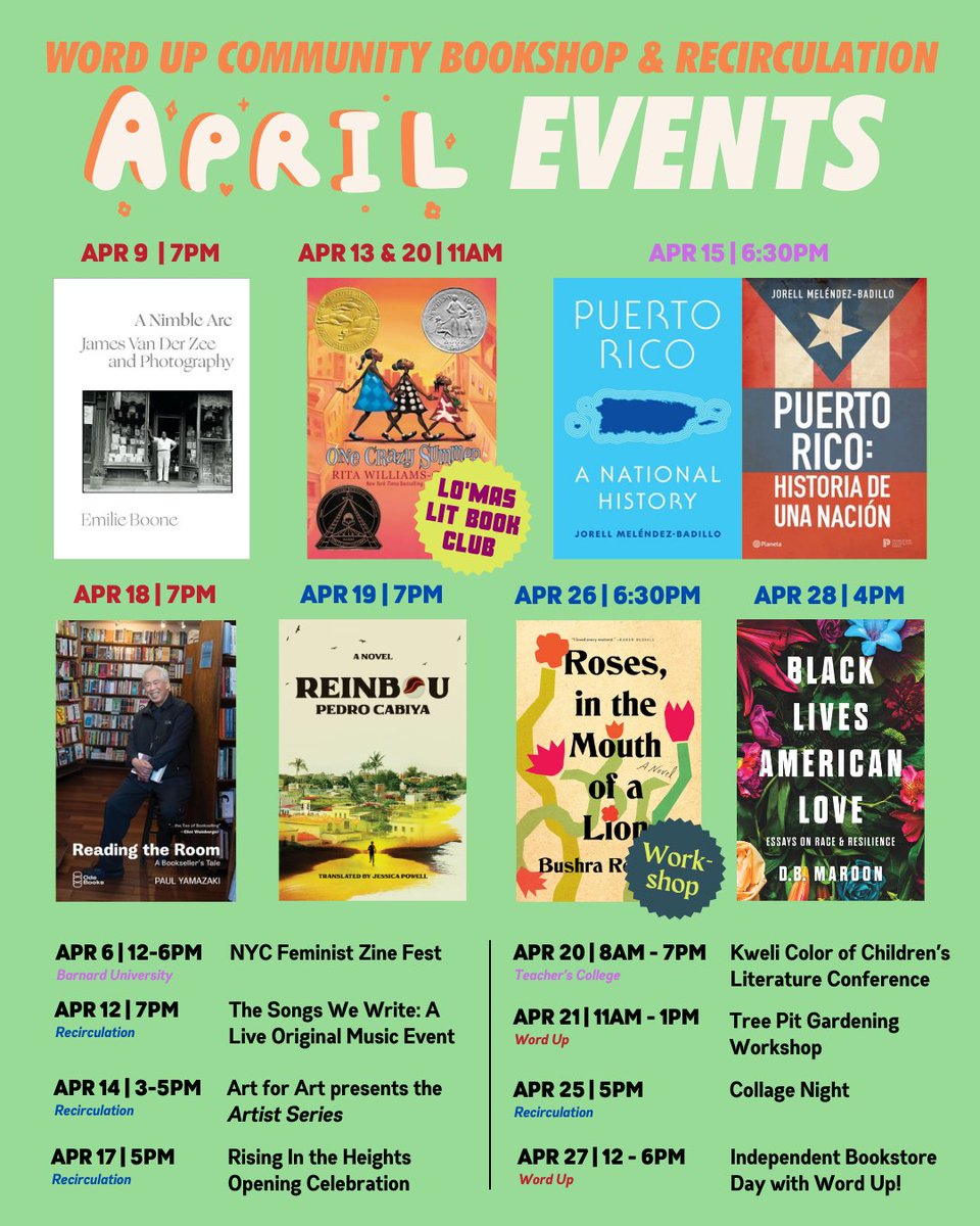 Here are our April events!! Lots of great books, community events, and offsites. Check our website for more.