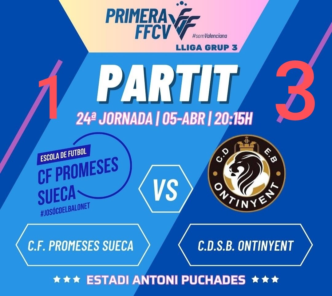 ⏹️Final. Final i ➕3️⃣ pel Deportivo Ontinyent en un camp inexpugnable com el del @PromesesSuecaCF . 👉🏼Els de @aguarnercambra han guanyat amb un nou ⚽ de @mendi142 que ha segellat un nou triomf a domicili, esta vegada per 1-3.