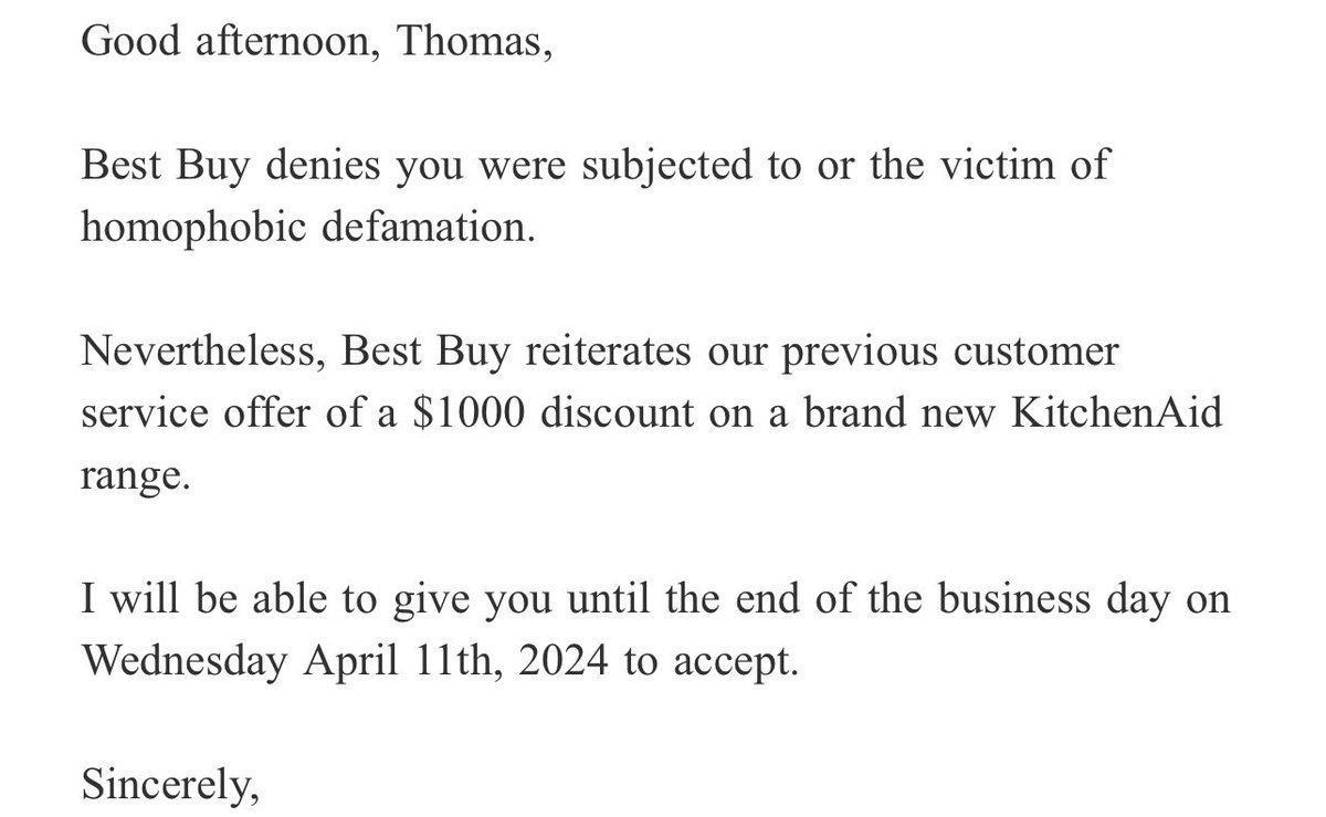 digregorio_tom's tweet photo. @BestBuy @CeCe82435302 Hey @BestBuy   Your emails seem contradictory.  Why would I have to sign a non disclosure if you’re denying that I was subjected to homophobic defamation? https://t.co/wfrYMsFSoj