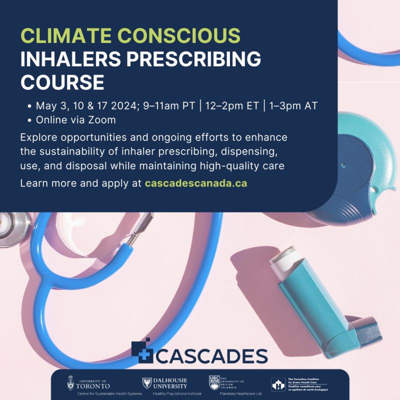 Did you know? The emissions associated with inhalers can be minimized in ways that go hand-in-hand with improving patient care and outcomes. Join us for the CASCADES Climate Conscious Inhalers Prescribing Course, beginning May 3! T @cascades_en bit.ly/3vEZhNI