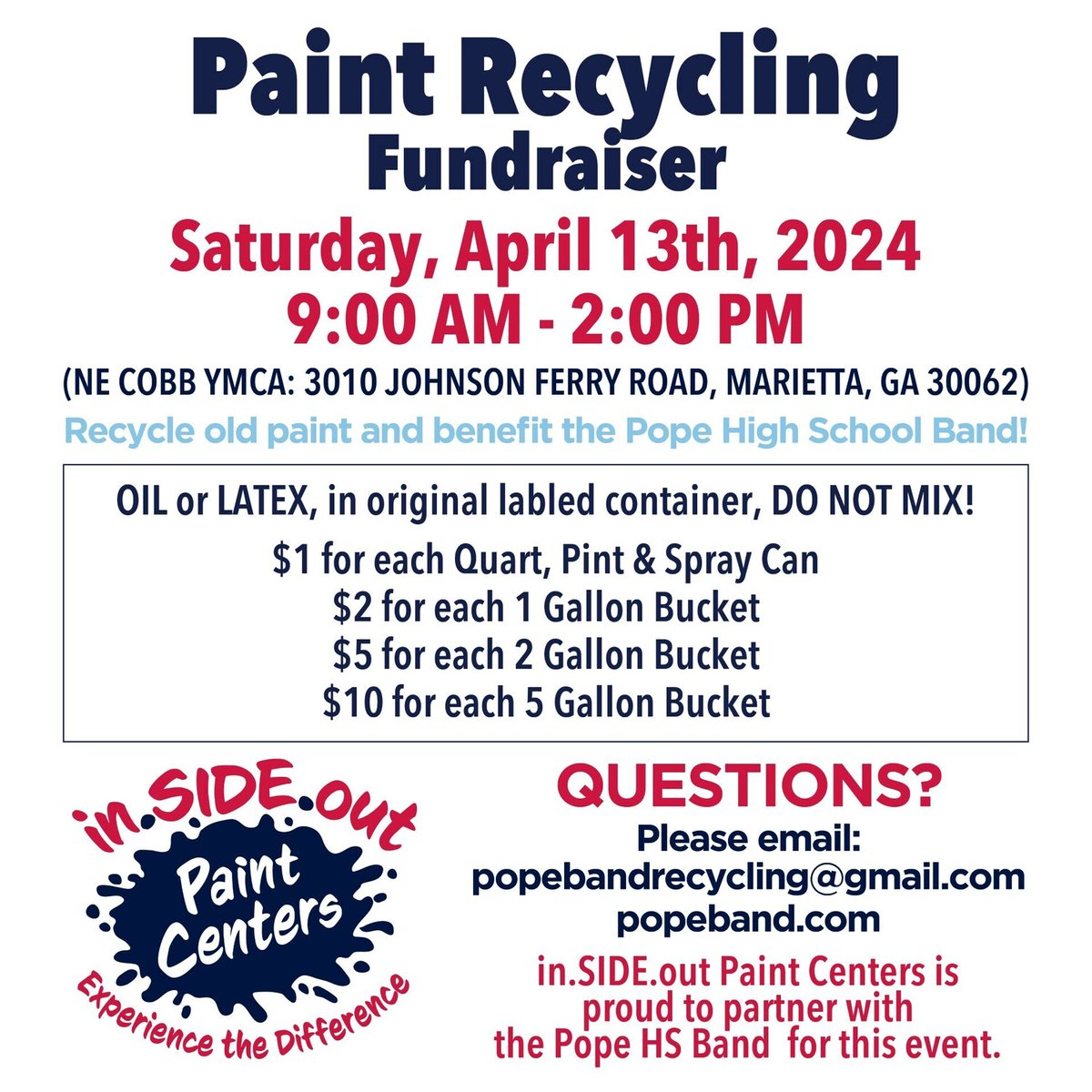 Our next recycling event is just a week away.
Each gallon of paint helps us make life more colorful in underserved communities around the world
#GlobalPaintforCharity #insideoutpaintcenters
#popeband #earthday2024
 #corporateresponsibility #volunteer #communityimpact