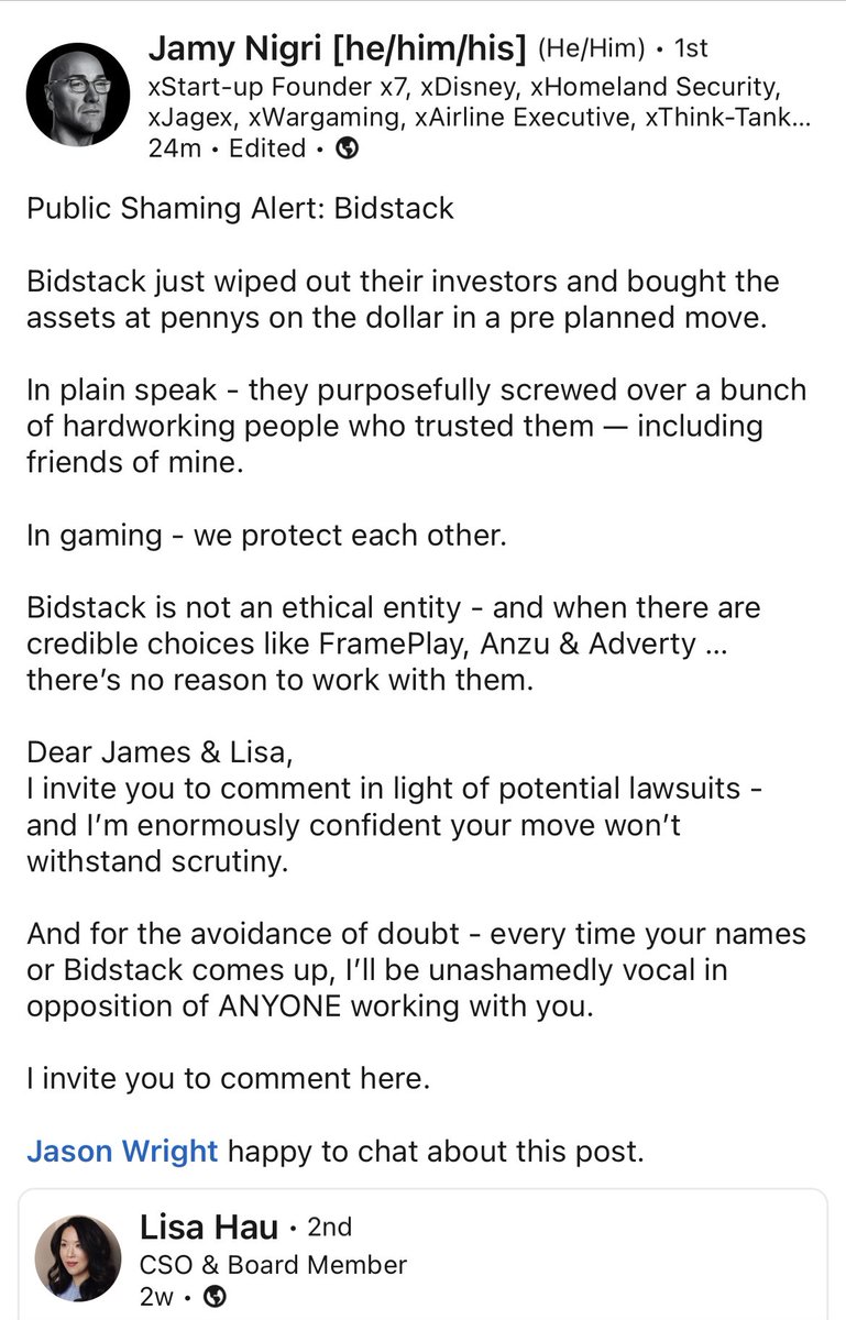 Public shaming Alert. James Draper, Lisa Hau, Dave Garvey’s feet are getting held to the fire for the theft of 40m of shareholder investment @bidstack  @Commanders @JasonWrightTX