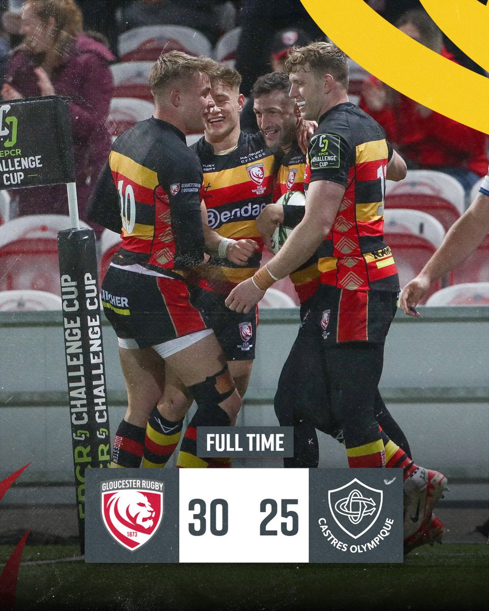 Gloucester Rugby π (@gloucesterrugby) on Twitter photo FULL TIME!
Gloucester move on to the quarter-finals with a 30-25 win at Holm.
See you next week, Glos fans!
π 30 - 25 π΅ | #GLOvCAS FULL TIME!
Gloucester move on to the quarter-finals with a 30-25 win at Holm.
See you next week, Glos fans!
π 30 - 25 π΅ | #GLOvCAS
