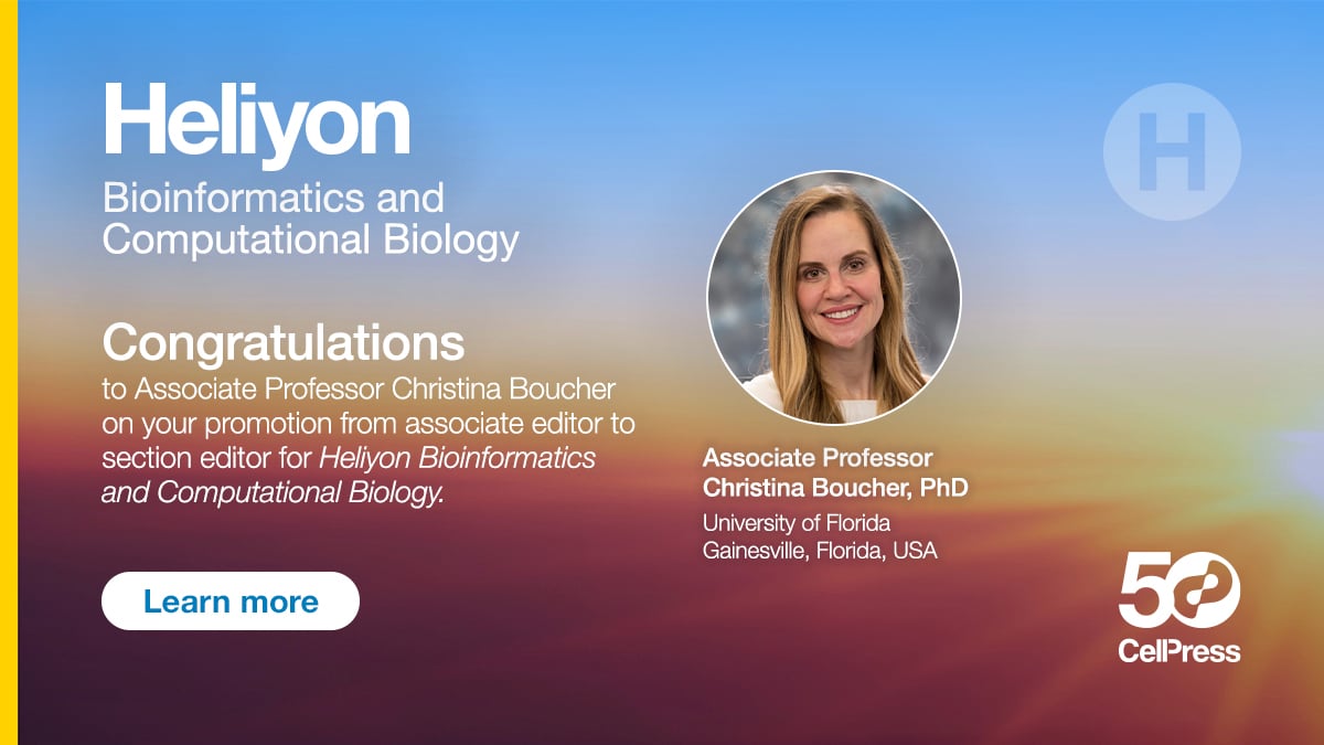 We're happy to share that Associate Professor Christina Boucher of @UFCISE and @UFWertheim has been promoted to section editor for Heliyon's Bioinformatics and Computational Biology section. Learn more: hubs.li/Q02r-Dwt0