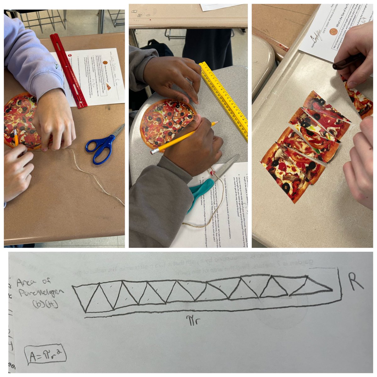 Today we used PIZZA to discover the formula for circumference and area of circles! #iteachmath #LBproud
