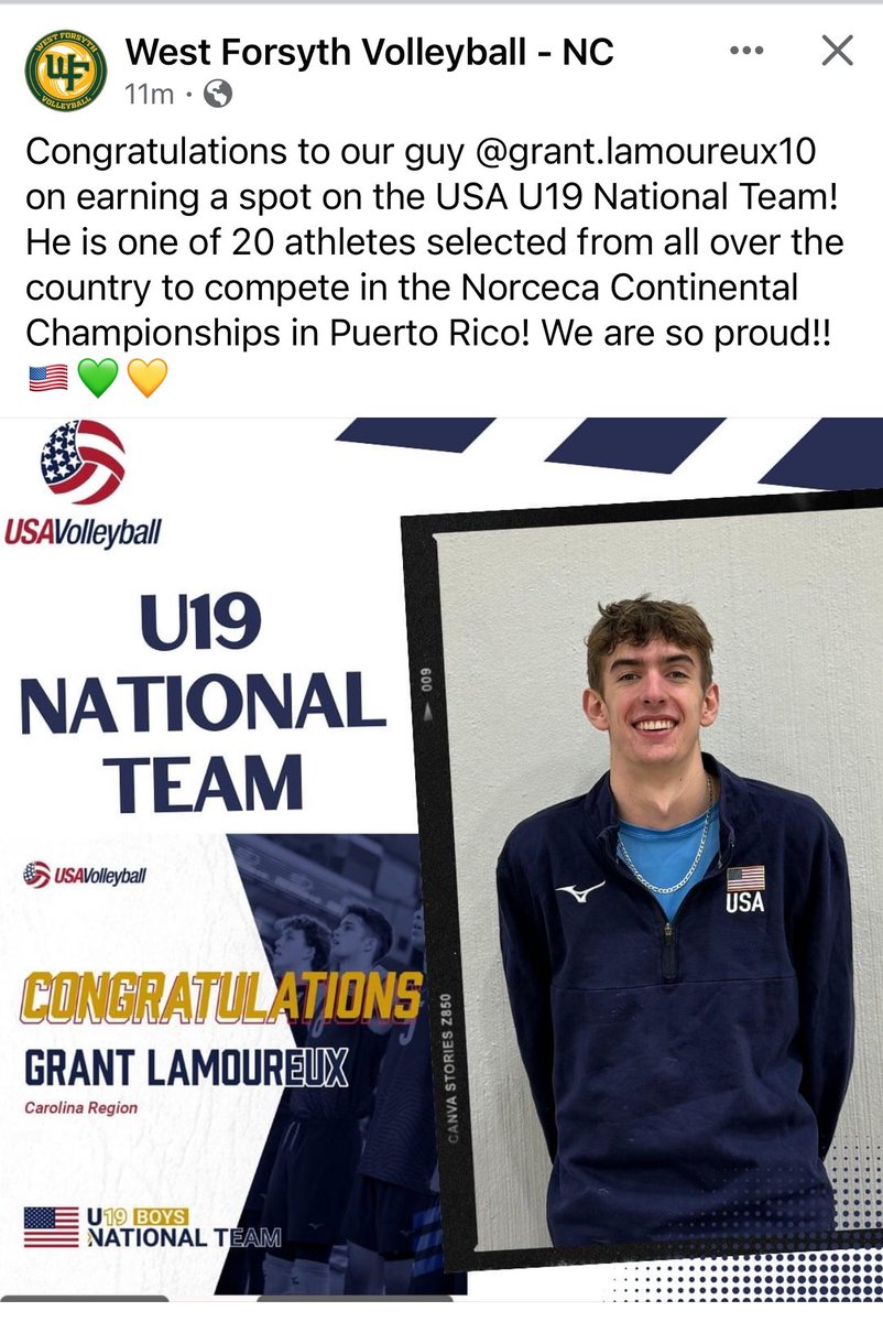 West Forsyth’s Grant Lamoureux makes U19 USA National Volleyball team. @WFSportsMktg @WestForsyth_VB @WFTitanAthletic