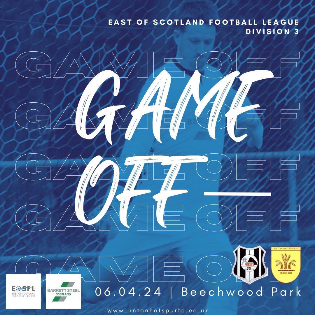 𝗚𝗔𝗠𝗘 𝗢𝗙𝗙 💦 Following a referee inspection late this afternoon at Beechwood Park, we can confirm our game tomorrow against @TheFulshie is off due to a waterlogged pitch. 😢 ɴᴇxᴛ 🆙⤵️ 🆚 Bathgate Thistle 📆 13.04.24 🏟️ Creamery Park #MontheSpurs 🔵⚪️…