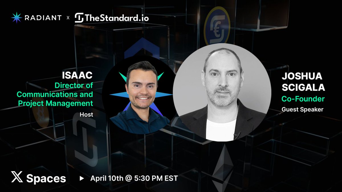 Here's a friendly reminder to mark your calendars ahead of time for our upcoming AMA with @thestandard_io! Join Isaac & Joshua next Wednesday to learn more about The Standard and what its collaboration with Radiant means for users. Don’t miss it! 🔗 twitter.com/i/spaces/1ypKd… 📆