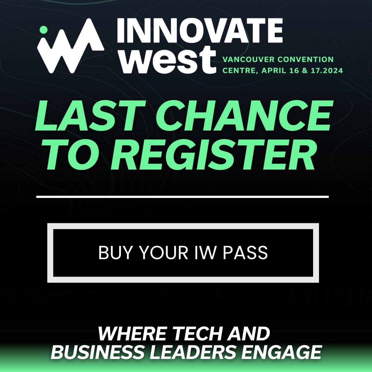 Last chance to register for @IWConfExpo, happening in our East building (04/16-04/17). Elevate your IW experience with access to exclusive social events and more, only with IW's full conference passes. innovatewest.tech #INNOVATEwest #TechEvent #RegisterNow