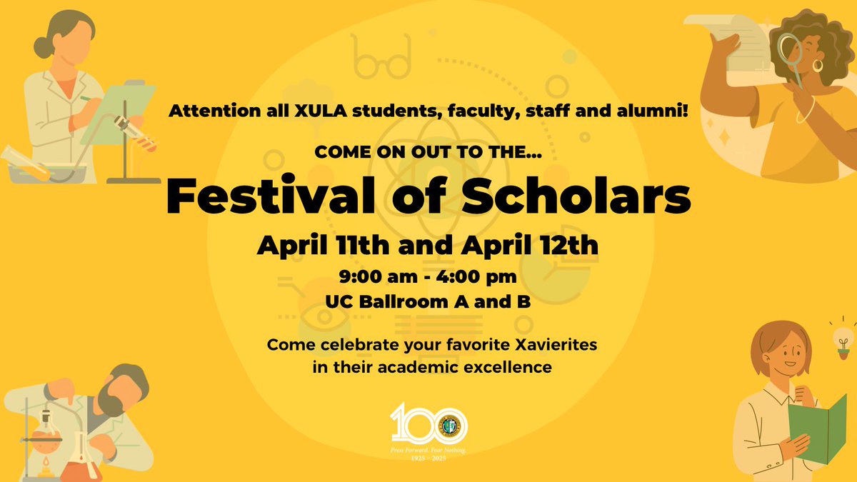 #XULA, the Festival of Scholars is back! 

On April 11th and 12th, <a href="/curgo_xula/">XULA CURGO</a> hosts its campus-wide exhibition filled with peer presentations, collaborative talks, &amp; performances.
 
Let’s come together to celebrate research &amp; creative work produced by Xavier students &amp; faculty.