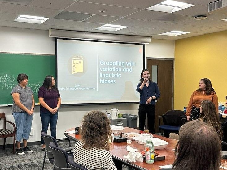LoboLanguage's tweet image. At our lab meeting today, lab members Evelyna Johnson, Devin Tankersley, Rikki Farrell &amp;amp; Kayleigh Russell presented &quot;Grappling with variation and linguistic biases&quot;. This workshop was created for professionals who work with deaf and hard-of-hearing students. Great job team🎉