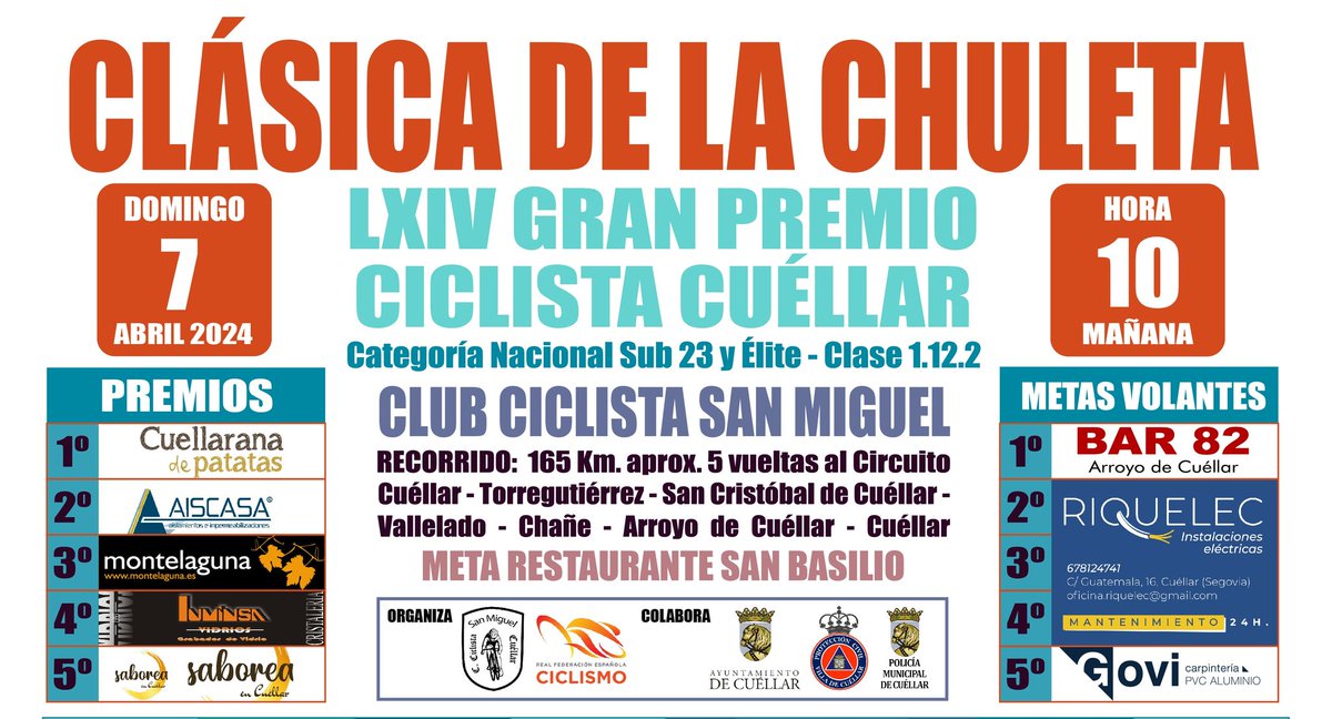 🔜 Nuestros Élite-Sub23 vuelven a la carga en un intenso fin de semana:

🏆🇪🇦 La #CopaEspañaEliteSub23 se reanuda con el siempre mítico #GPPrimaveraOntur24.

📌🔝 También estaremos presentes en las carreras del <a href="/CDC_SanMiguel/">San Miguel Club Ciclista</a> en Cuéllar: #SubidaCastilloCuéllar CRI y #LaChuleta24.