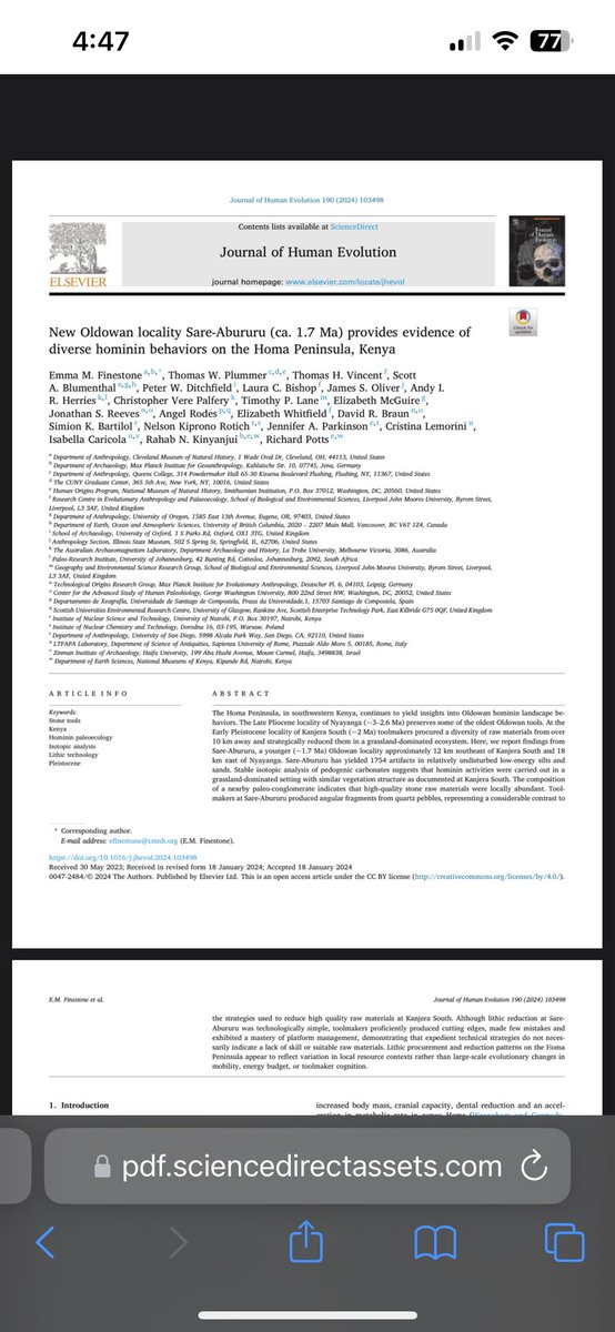 finestone_emma's tweet image. 🚨📢 Our OA paper about a new Oldowan locality (Sare-Abururu) on the Homa Penisula, Kenya is out. This 1.7 Ma quartz-dominated assemblage demonstrates that there was a ton of technological and behavioral diversity across the Homa Peninsula Oldowan. Link:
sciencedirect.com/science/articl…