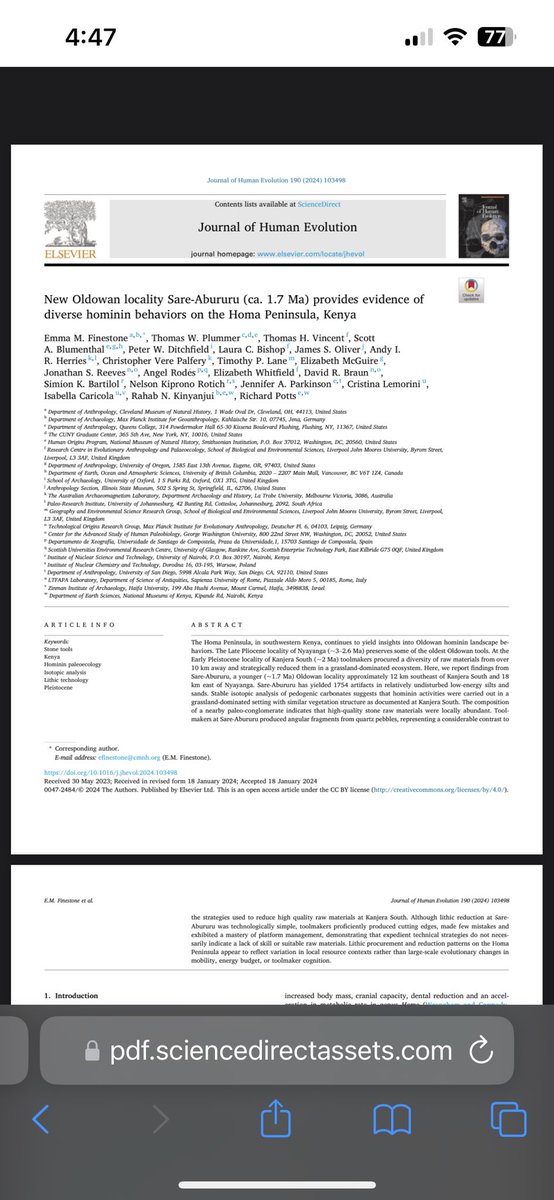 🚨📢 Our OA paper about a new Oldowan locality (Sare-Abururu) on the Homa Penisula, Kenya is out. This 1.7 Ma quartz-dominated assemblage demonstrates that there was a ton of technological and behavioral diversity across the Homa Peninsula Oldowan. Link: sciencedirect.com/science/articl…