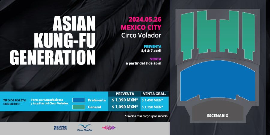 Próximo 26 de mayo #AsianKungFuGeneration boletos disponibles en @SuperboletosMx