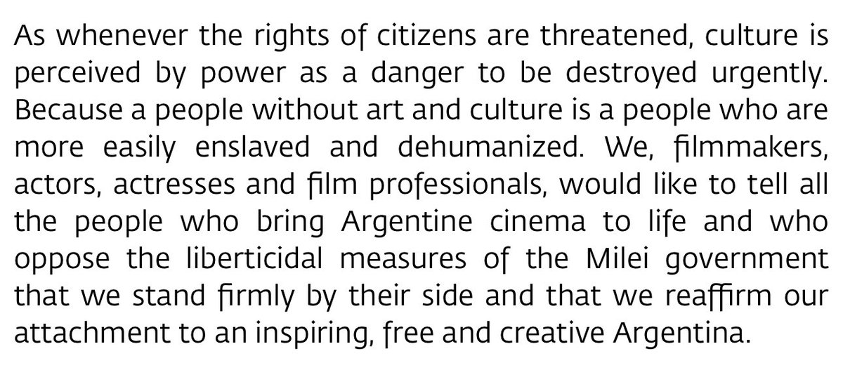 swann is among the signatories of an article released today, criticising the argentinian government's decision defund the country's national film body INCAA & showing support for argentinian filmmakers: 🔗 la-srf.fr/article/tribun…