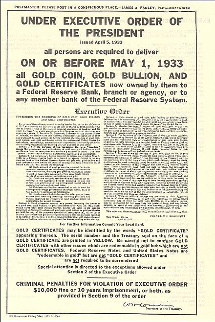 Happy birthday executive order 6102 🎂 L’or bat chaque jour de nouveaux record et il me semble opportun de rappeler ce fait historique. Le 05/04/1933, le président Franklin Roosevelt signa ce décret présidentiel qui obligea les citoyens américains à remettre à la réserve…