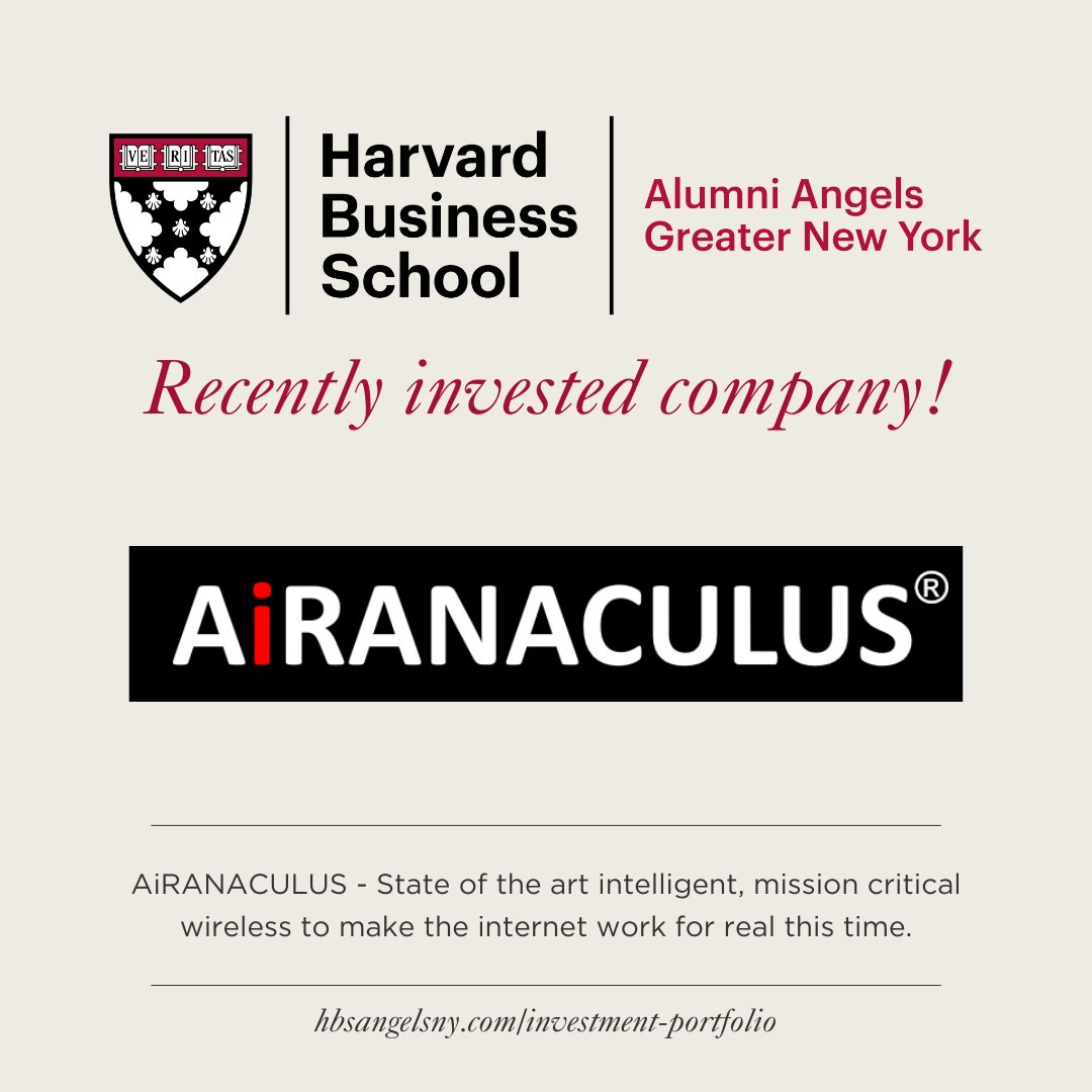 📣 Recent Investment Announcement 📣 AiRANACULUS AiRANACULUS - State of the art intelligent, mission critical wireless to make the internet work for real this time. Learn more at: AiRANACULUS.com hbsangelsny.com/investment-por…