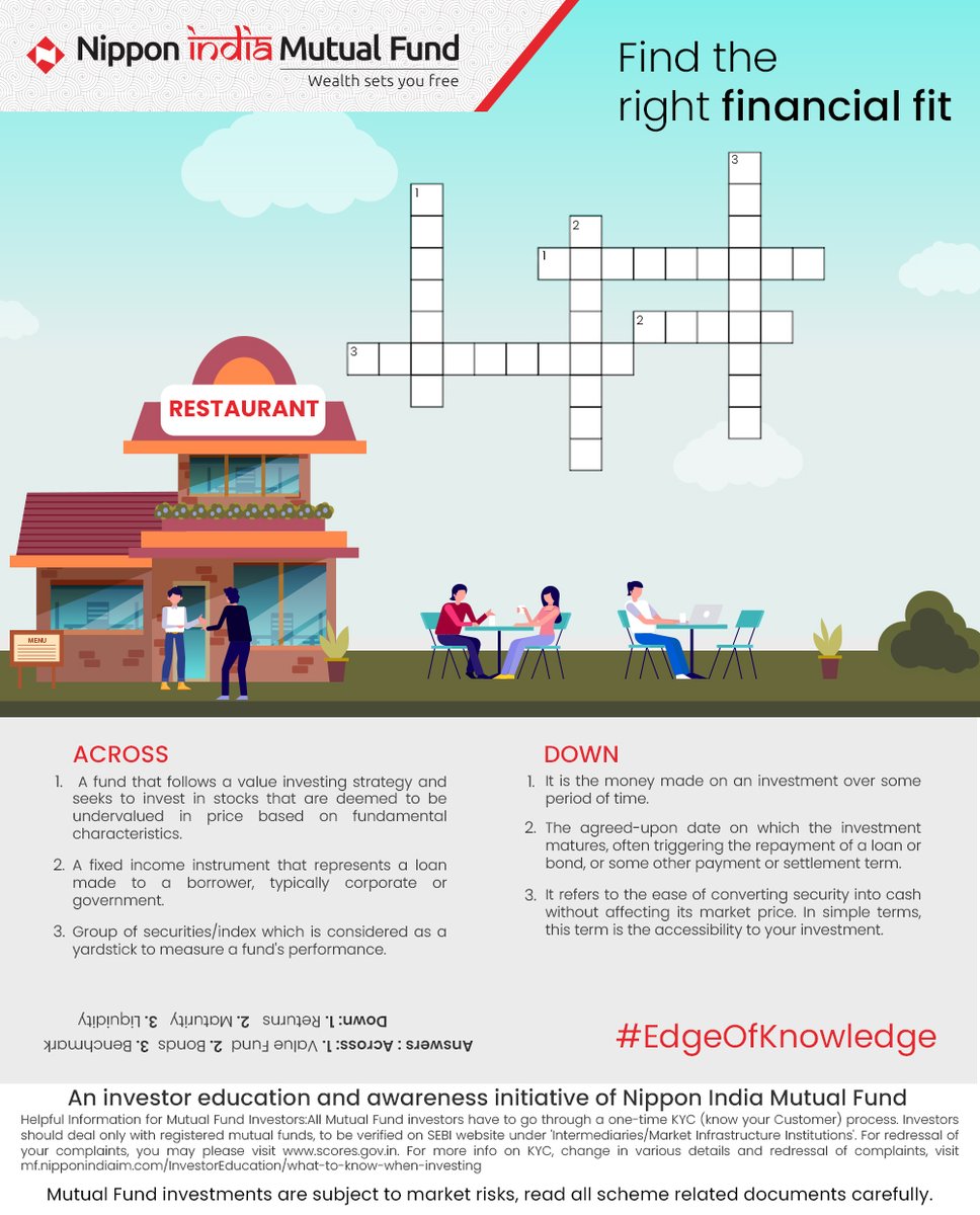 Put your financial knowledge to the test, solve this crossword and stand out from the rest! Write down your answers in the comments section below.

Once you are done, cross-check them with our answers and let us know how many you got right!

#LearnAndGrow #NipponIndiaMutualFund