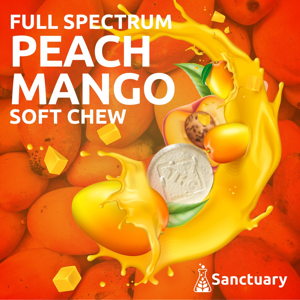 Dive into a burst of peachy mango goodness with our Full Spectrum Soft Chews! 🍑🥭 Crafted for ultimate chill vibes and sweet relief. 🌿 🍃 Sanctuary FL 🌐 sanctuarymed.com 21+ Only. No sales on social platforms. Subject to in-store availability.