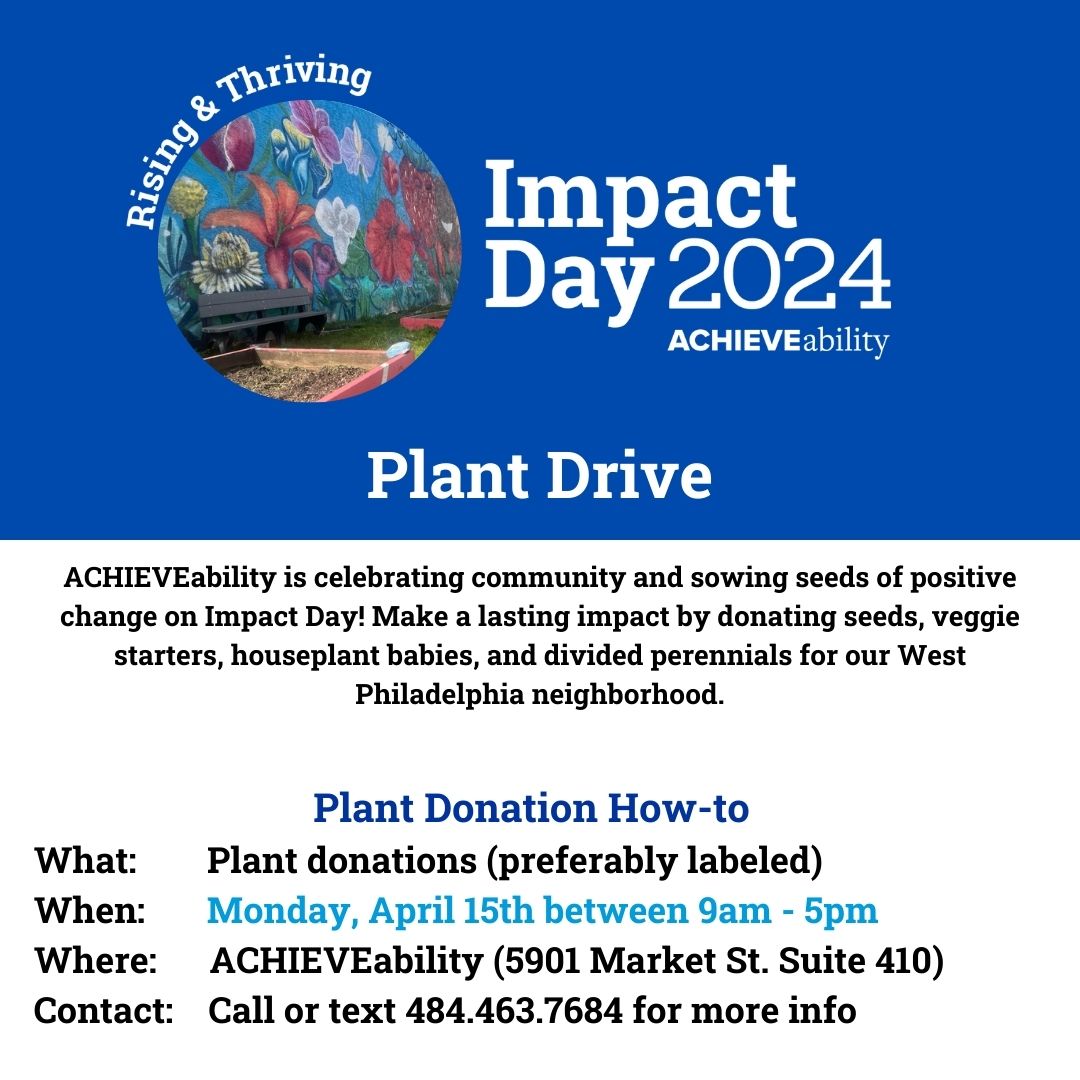 Help make our community garden bloom with your generous plant donations for our first-ever Impact Day! Bring your tulips, perennials, houseplants, and more at ACHIEVEability on April 15 between 9-5PM @pennuhl @phsgardening @global_thinking_initiatives @carrollparkfriendsphilly