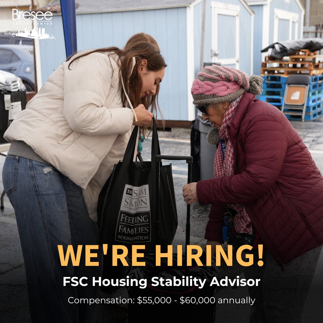 We're hiring for the position of FSC Housing Stability Advisor! For the full job description, please visit our website at bresee.org. Submit a cover letter, resume, and writing sample to jobs@bresee.org with the Subject Line: Housing Stability Advisor.