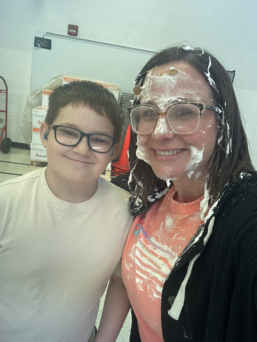 What better way to raise money for updating our bathrooms than to get a chance to slap a pie in @AmandaBencik or @mrcarson_ or Ms.Smith? Student council collected money to redo our student bathrooms. These three sure are good sports #hmt123 #d123