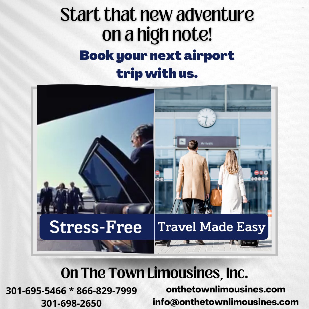 #transportation to the #airport is easy, #stressfree, and convenient. Book your next airport trip with us and start that #adventure off right. 301-695-5466 #sedan #SUV #FrederickBest #limousine #airporttransportation #corporate #businesstips #vacation #frederickmd #maryland #DC