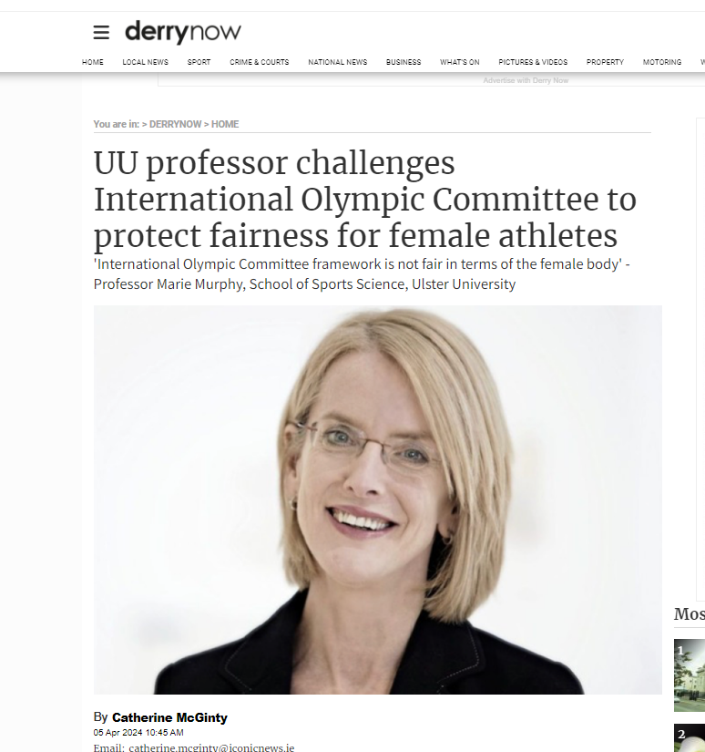 Excellent interview in @DerryNow with Professor Marie Murphy, exercise physiologist at Ulster University, outlining the paper she co-authored refuting the International Olympic Committee framework on transgender inclusion. “Trans people should be welcome and included in…