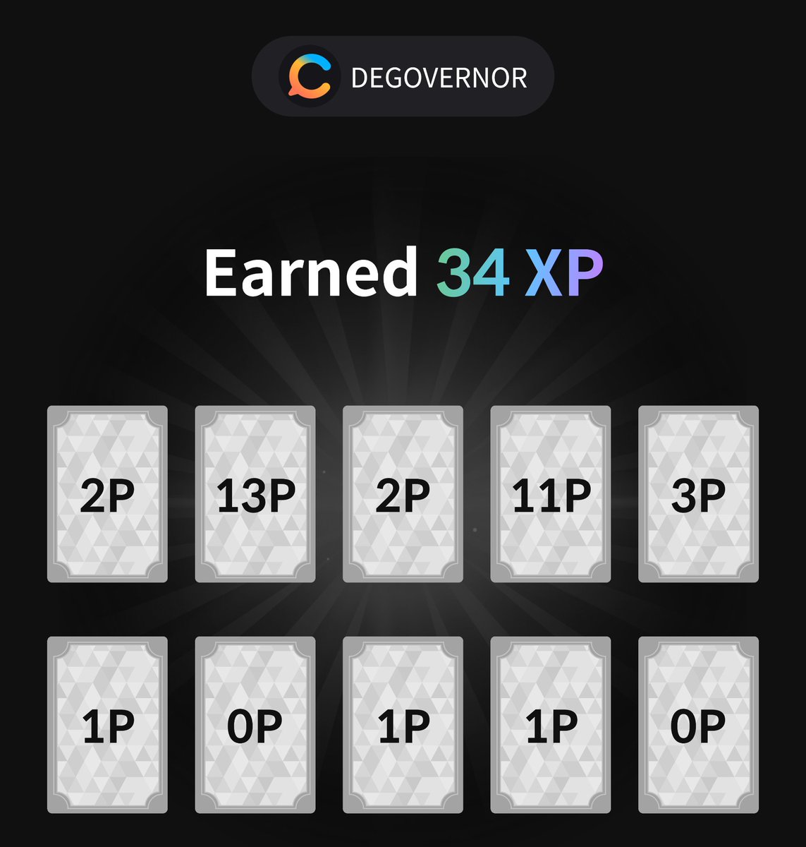 Don't be left out @coinlivespace

DEGOVERNOR earned 34 XP with #XRAirdrop!
#XREarlybirdAirdrop #XPCardPacks #XRADERS #XradersPoint #XR
Join now ▶️ bit.ly/XPcardpack