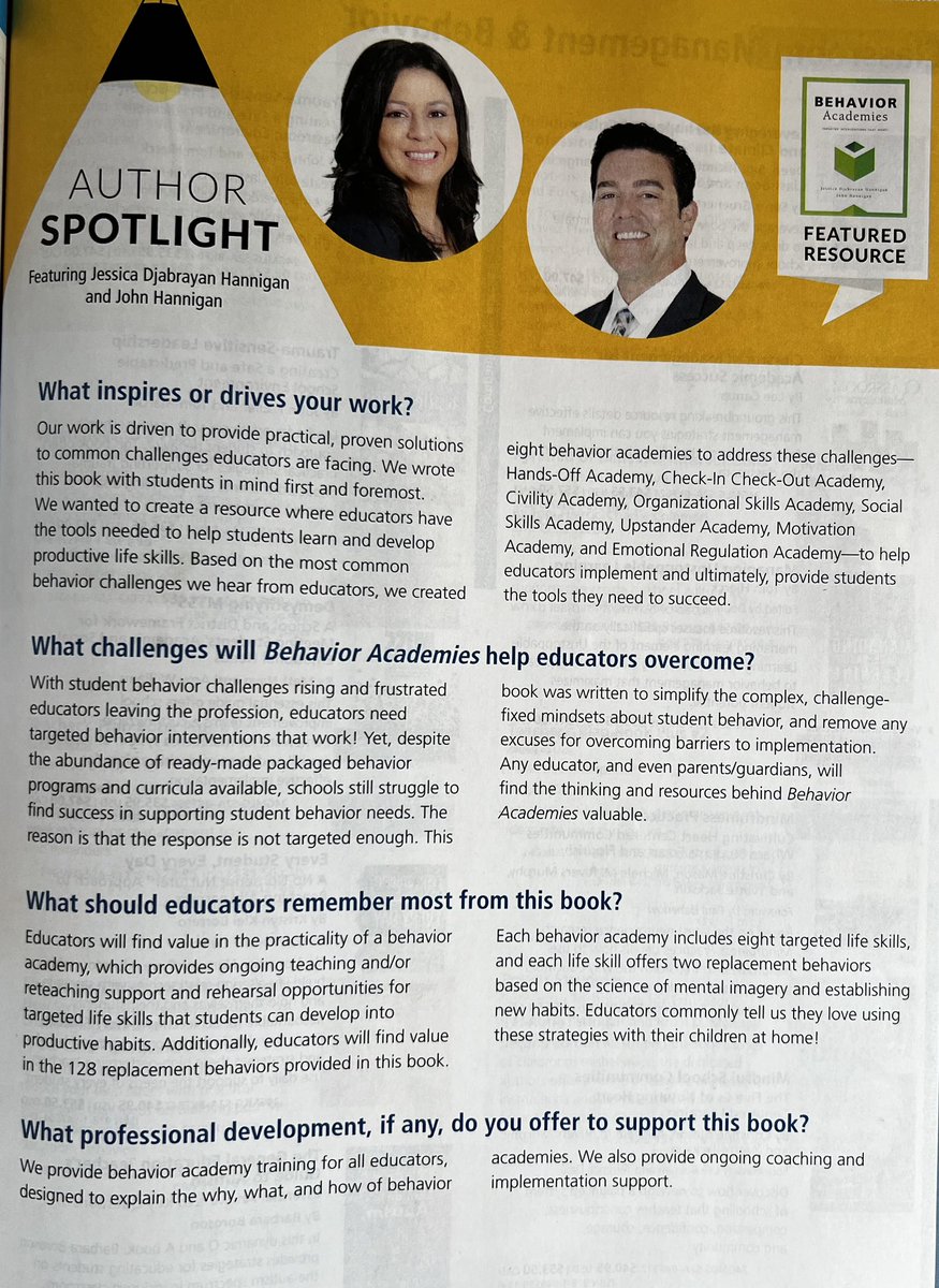 Thank you for the author spotlight in the Spring/Summer Solution Tree Solutions catalog Solution Tree! We can’t wait to share our NEW book Behavior Academies with educators! #behavioracademies @SolutionTree @JohnHannigan75 @SolutionTreeAZ @SolutionTreeCA @SolutionTreeAR