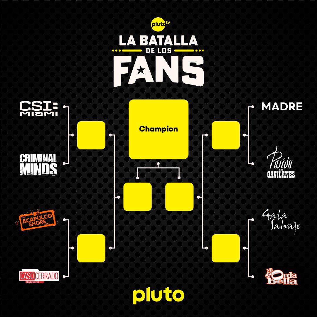 ¡Regresa LA BATALLA DE LOS FANS! ¿Quién será coronado como EL MEJOR? 👑   

¡Vota por tus favoritos!👇  Las CUATRO series con más votos avanzarán a la siguiente ronda el 8 de abril. 🚀 #PlutoTVFandoms #10YearsOfPlutoTV