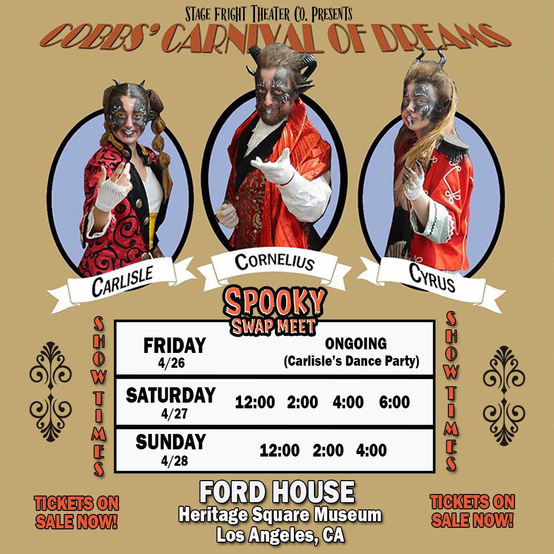 The Cobbs are back with a brand new set of monsters and this time they've taken over the historic Ford House at LA's Spooky Swapmeet!

Tickets on sale now!

#spookyswapmeet #stagefrighttheater #stageshow #halloweenshow #halfwaytohalloween2024 #heritagesquaremuseum #ilovela