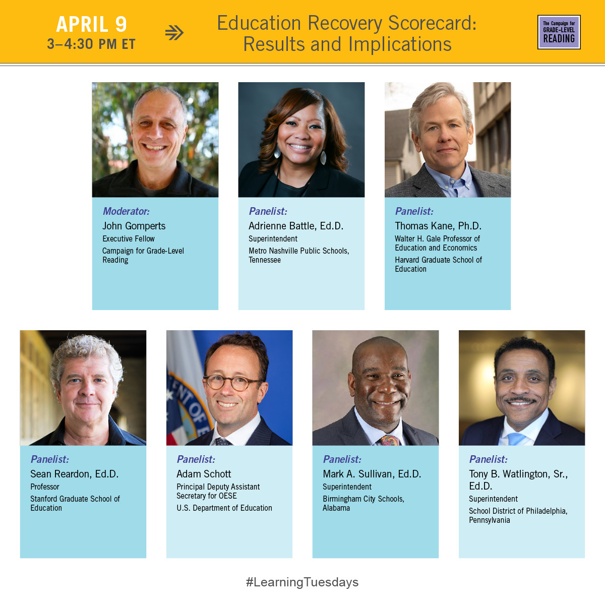 Pleased to join @readingby3rd on 4/9 for a special #LearningTuesdays discussing the #EducationRecoveryScorecard w/ researchers from @HGSE @StanfordEd & superintendents from districts that made gains last year: @BhamCitySchools + @MetroSchools REGISTER: ow.ly/MkVI50Q4MTP