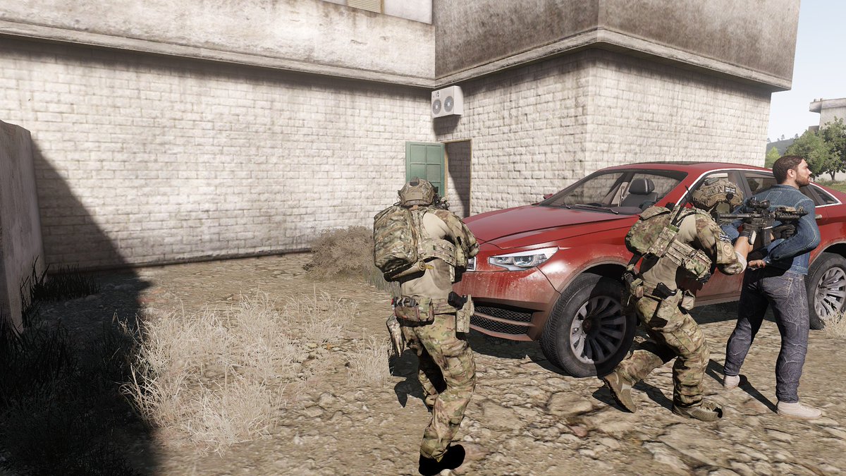 PathfinderPltn's tweet photo. First mission into the deployment. HVT taken in and questioned. New intel of terror activities. First In. @ArmaPlatform @bohemiainteract #arma #milsim #bohemiainteractive #arma3 #firstin #pathfinders #larp https://t.co/tvGJ6hPhRr