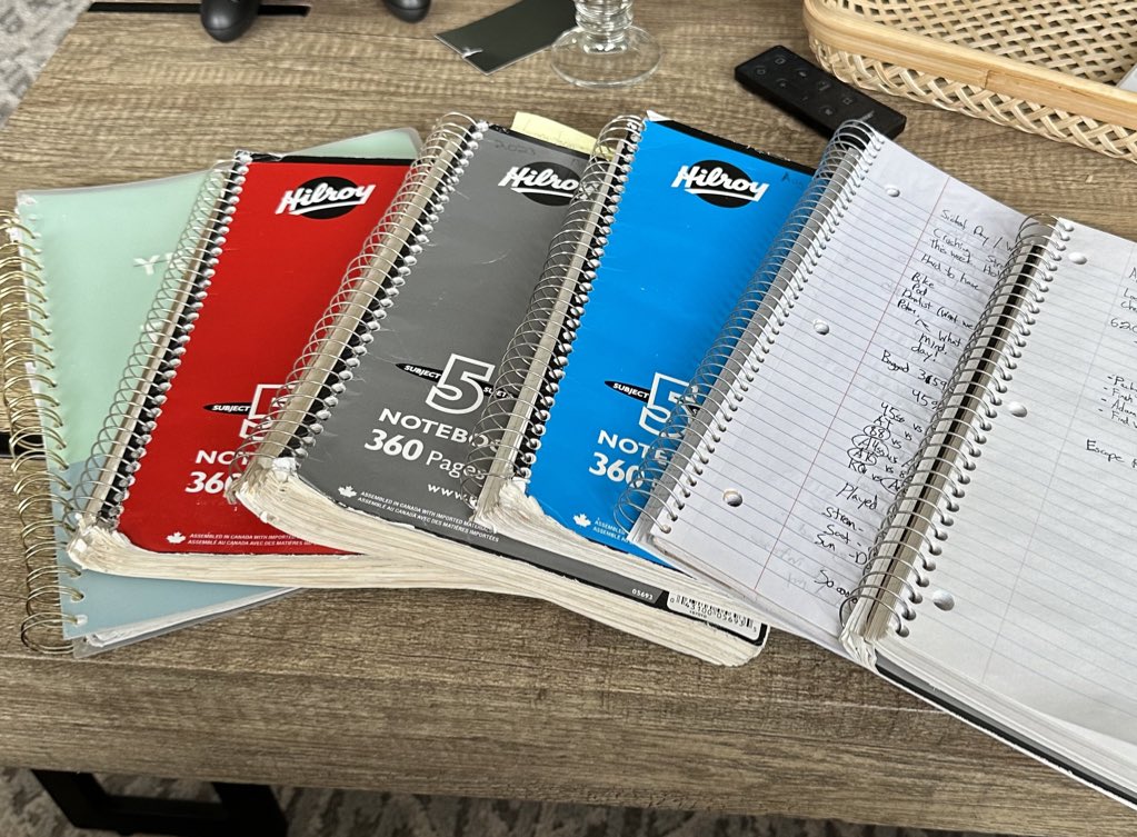 All my notebooks going back to 2019 Daily quest to become the highest version of myself in every way 🙏🏻