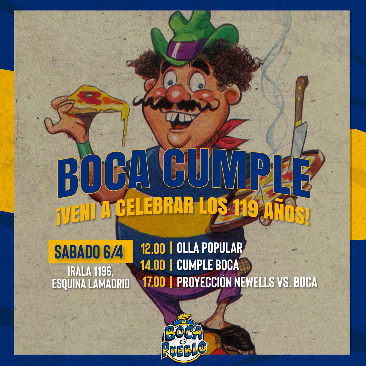 QUE LO CUMPLAS MUY FELICES

El miércoles nuestro amado CABJ cumplió 119 años y este sábado lo vamos a festejar a lo Boca Es Pueblo, en nuestro local (Irala 1196, esquina Lamadrid).

Desde temprano va a estar abierto BEP, ya que al mediodía como todos los sábados haremos la olla,