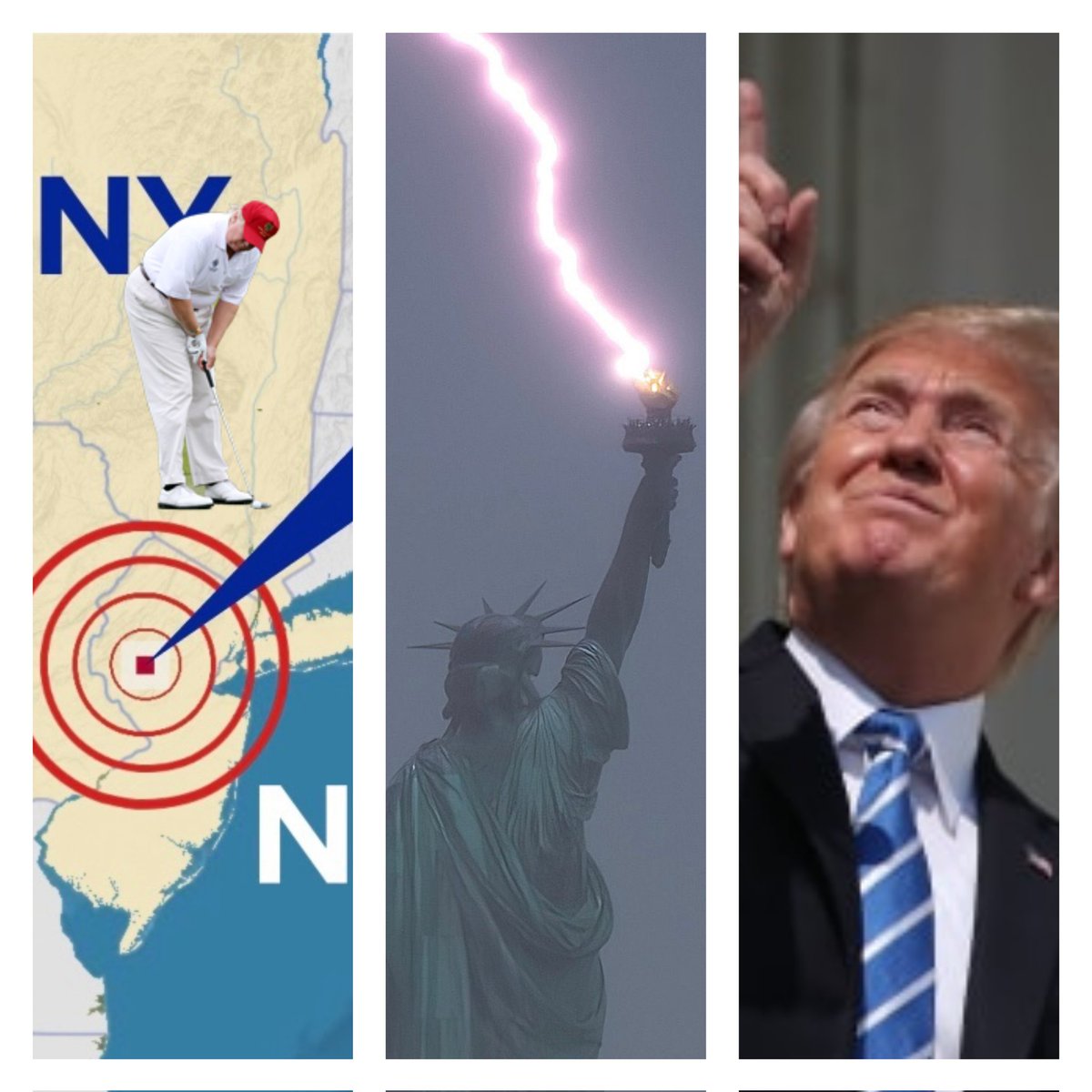 Now I'm not normally one of those Doomsday people, but with an Earthquake epicenter at Bedminster Golf Club, Lightning striking the Statue of Liberty, and the upcoming Eclipse... God is obviously very angry Donald Trump is not in jail.