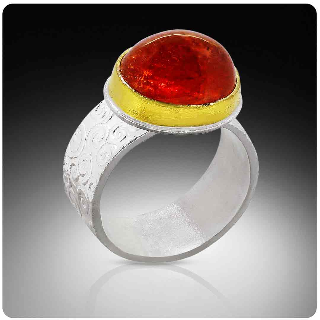 Spessartite Garnet Ring #22K #finesilver #customorder #ancienttechniques #ancientinspiration #goldsmith #jewelryartist #highkaratgold #orangegarnet #coloredstones #GIAalumni #statementrings