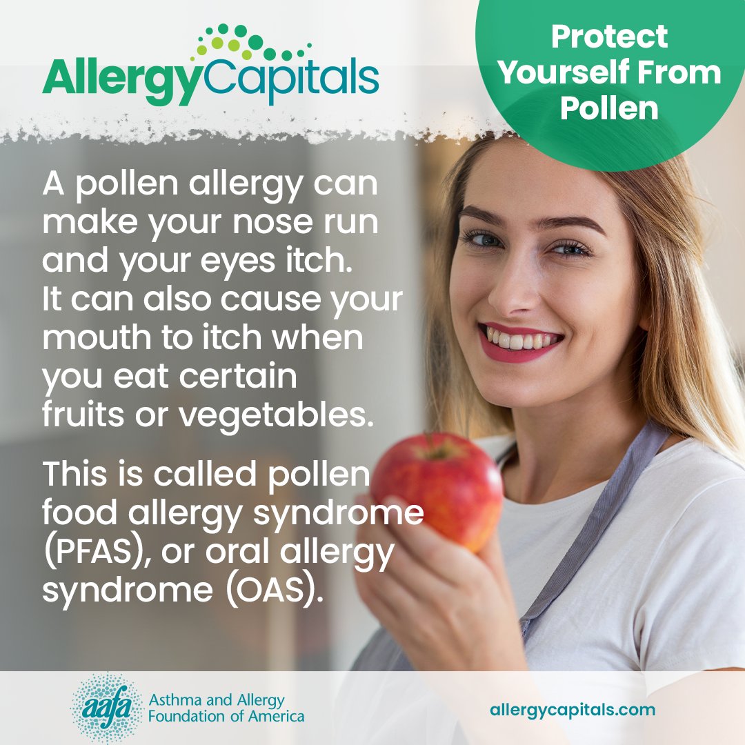 An itchy mouth when eating certain raw fruits or veggies could be related to a pollen allergy! This is called pollen food allergy syndrome (PFAS), or oral allergy syndrome (OAS). community.kidswithfoodallergies.org/blog/understan… Learn about pollen allergies: allergycapitals.com