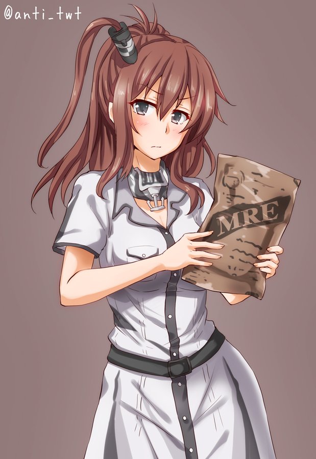 saratoga (kancolle) 1girl solo long hair breasts looking at viewer simple background brown hair  illustration images