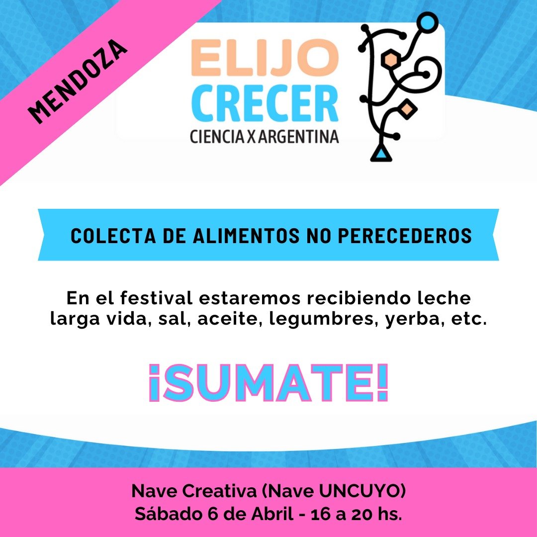 Pablovill2004's tweet photo. Mañana todos invitados a compartir con investigadores en el festival Elijo Crecer!!! En todo el país, seguro tenés un evento cerca. En Mendoza, los esperamos en la Nave Creativa (Nave Universitaria). 
Los esperamos! https://t.co/lAlubmaKGx