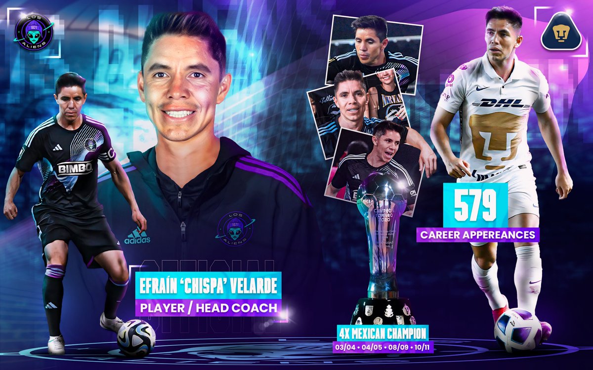 Announcing <a href="/chispavelarde2/">Efraín Velarde</a> as the new Head Coach of Los Aliens!

Chispa looks to bring his great experience and winning mentality to Los Aliens, pushing us towards our goals for the remainder of the season.

VAMOS ALIENS!!
