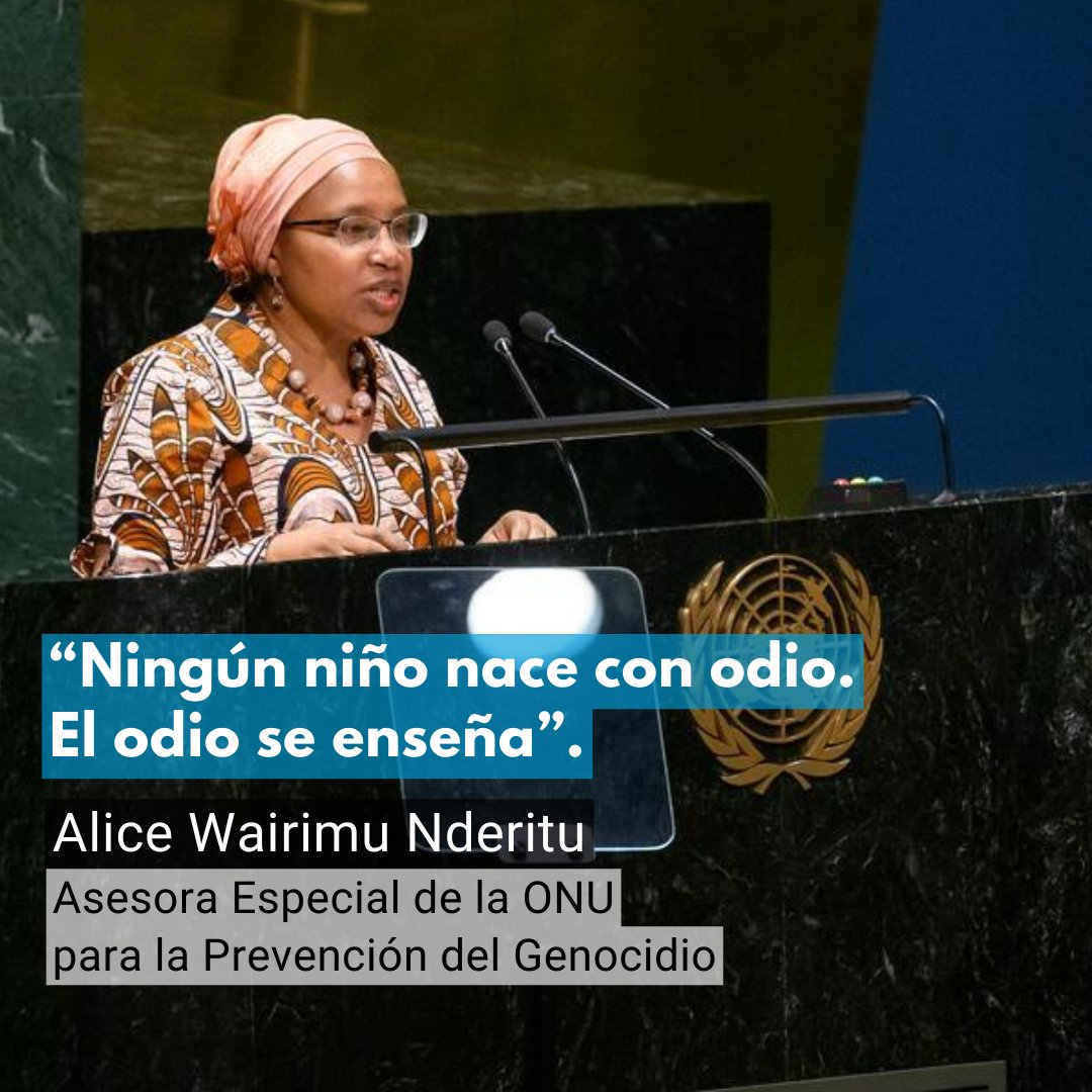 ONU_es's tweet image. “Ningún niño nace con odio. El odio se enseña”.

Al cumplirse 30 años del genocidio contra los Tutsis en Rwanda, @WairimuANderitu, Asesora de la ONU para la Prevención del Genocidio, subraya los peligros de los discursos de odio y la intolerancia.