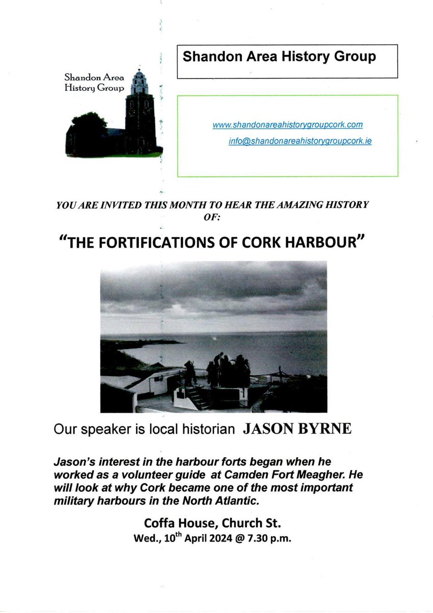 A date for the diary. Next Wed @ 7:30 Shandon Area History Group will be hosting a talk on The Fortifications of Cork Harbour by one of our members Jason Byrne. Should be an interesting evening for anyone interested in the development of the cork harbour defences.
