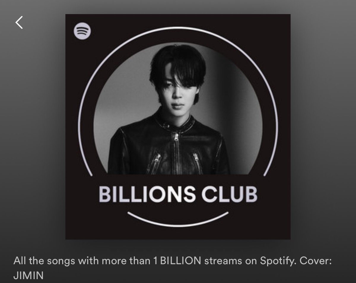 Jimin takes the cover of Spotify’s ‘Billions Club’ playlist with “Like Crazy”! open.spotify.com/playlist/37i9d…