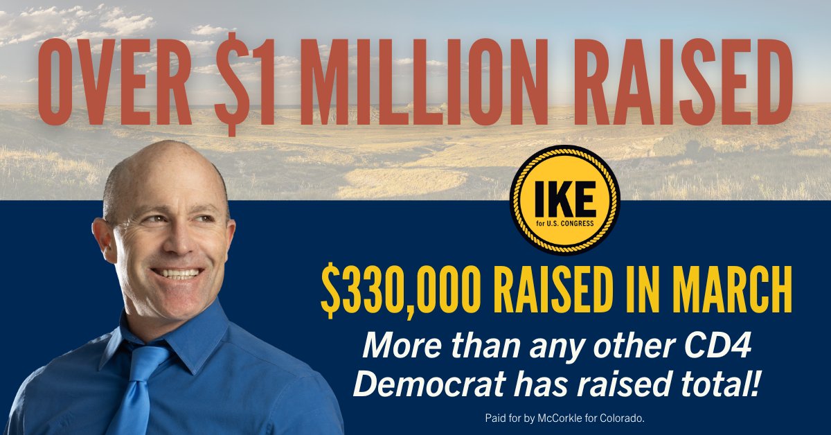 Our campaign just raised $1 MILLION! In March alone, we raised $330,000 - more than any other Democrat that's running for Colorado's 4th has raised in TOTAL!