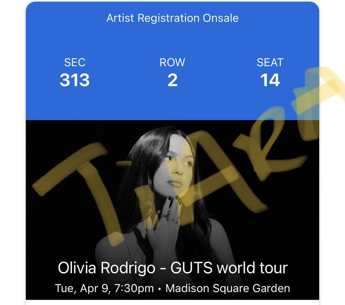 I am selling my Olivia Rodrigo tickets for the 9th
on Tuesday. Let me know if you're interested!!
#OliviaRodrigo #Oliviarodrigoconcert
#SellingTickets #GutsTour
