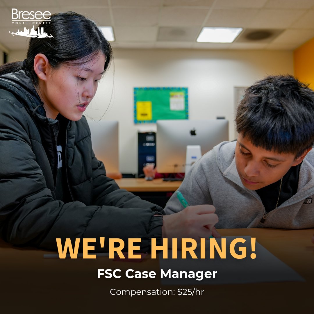 We're hiring for the position of FSC Case Manager! For the full job description, please visit our website at bresee.org. Submit a cover letter, resume, and writing sample (not to exceed 1 page) to jobs@bresee.org with the Subject Line: FSC Case Manager.