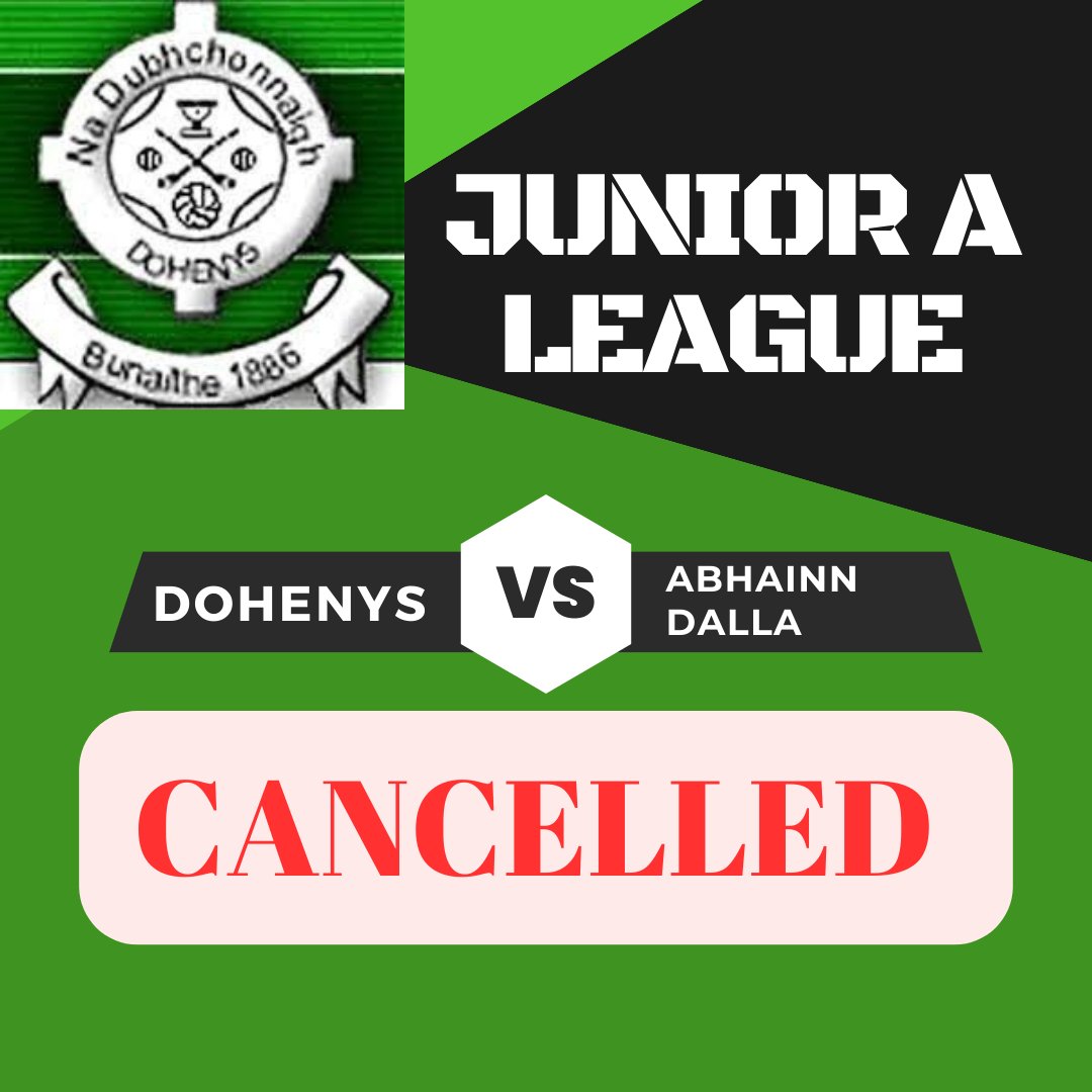 Sundays League game Vs Abhainn Dalla has been cancelled!